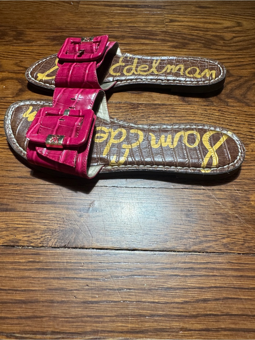 Sam Edelman Pink Croc Embossed Buckle Slide Size 7.5 - Picture 10 of 13